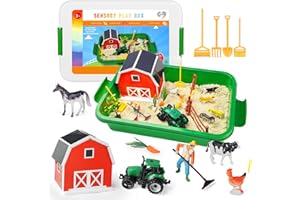 Carolart Farm Sensory Bin，Farm Animals Sand Kit with Sensory Sand，Barn Sandbox with Tractor，Sensory Play Sand Set for Kids 3 4 5 6 7
