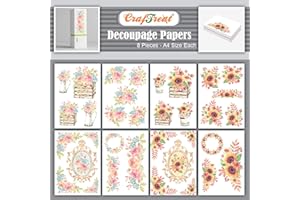 CrafTreat Sunflower Decoupage Paper for Crafts - Beautiful Flower and Sunflower Vintage - Size: A4 (8.3 x 11.7 Inch) 8 Pcs - Furniture Decoupage Paper Sunflower