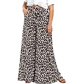 Lastshe Plus Size Wide Leg Pants for Women High Waisted Palazzo Loose Pants Boho Flowy Self-tie Belted Trousers with Pockets