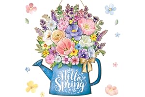 SEELOOWY Spring Door Decor Spring Wreaths for Front Door 12.4 x 10 Inch Hello Spring Sign Fresh Flower Style Welcome Wooden Sign Wooden Hanging Wall Decor for Porch Farmhouse Outdoor Decor