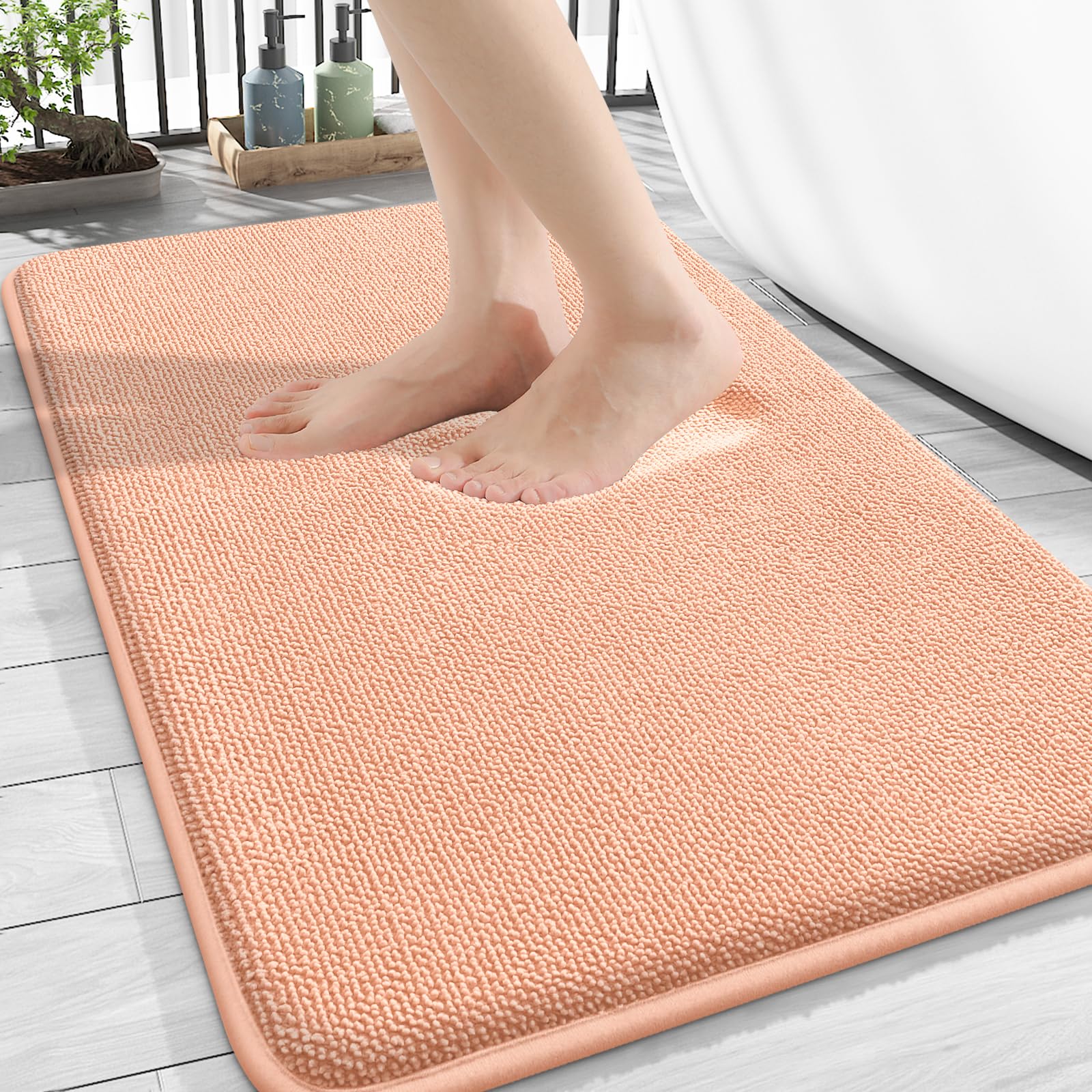 OLANLY Thick Memory Foam Bath Mat Rug 30x20, Extra Soft Absorbent Bathroom Rug, Quick Dry Bath Mats, Non-Slip, Machine Washable Carpet for Bathroom, Tub and Shower, Home Decor Accessories, Peach Image OLANLY Thick Memory Foam Bath Mat Rug 30x20, Extra Soft Absorbent Bathroom Rug, Quick Dry Bath Mats, Non-Slip, Machine Washable Carpet for Bathroom, Tub and Shower, Home Decor Accessories, Peach Image