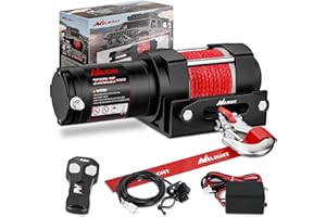 Nilight 3500 lbs ATV Winch 12V Electric Winches With Synthetic Winch Rope Wireless Remote Wired Switch Fairlead Mounting Plate Portable Waterproof Winch for Towing ATV UTV Trailer Truck Jeep Offroad