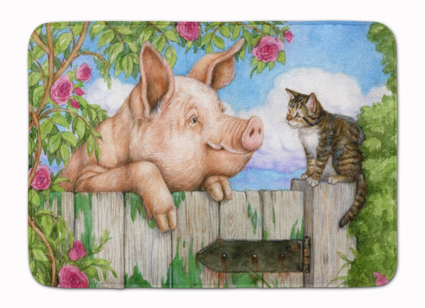 Caroline's Treasures Pig at The Gate with The Cat Floor Mat, Multicolor, 19" x 27"