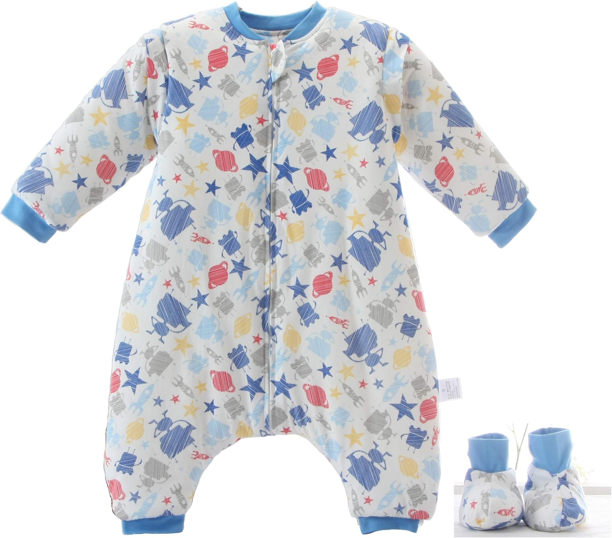 Baby Sleeping Bag with Legs Warm Lined Winter Long Sleeve Winter Sleeping Bag with Foot and Baby Shoes 3.5 Tog (S/Body Size 25.6 in - 31.5 in, BlueRobot)