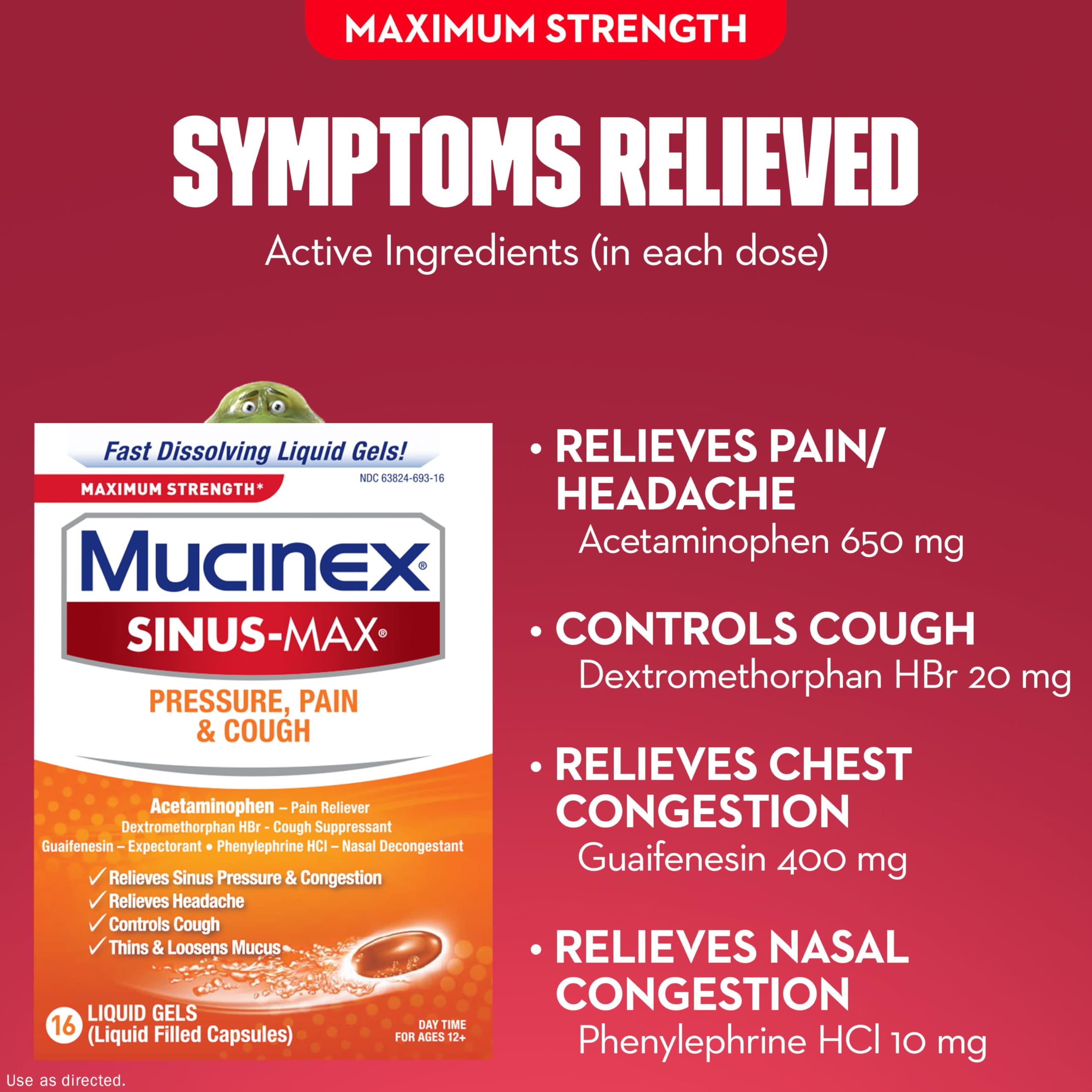 Mucinex Sinus-Max Liquid Gels for Severe Congestion Relief, 16 Count