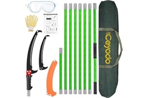 URBANVISTA Manual Pole Saw 27ft Extendable Tree Pruner Manual Branches Trimmer Tree Branch Garden Tools Loppers Hand Pole Saws with Lightweight 8 Fiberglass Handles, for Pruning Palms and Shrubs