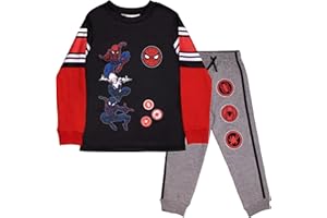 Marvel Superheroes Avengers and Spider-Man 2-Piece Set, Boys Long Sleeve Active Mesh T-Shirt & Pants 2-Pack Bundle Set
