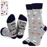 Subesty Funny Reading Socks for Book Lovers Gifts, Novelty Cute Reader Themed Crew Socks for Women Men Bookworm Librarian Bookish Holiday Gift Stocking Stuffers