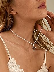 Silver Cross Necklaces for Women, Dainty Charm