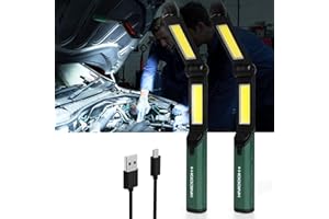 HOODINK 2-Pack Rechargeable LED Work Lights with 4 Light Modes,Foldable and Portable Flashlights with Magnetic Base, 360° Rotatable Hook, Ideal for Camping, Reading, Hiking, Car Repairing,YL3098-2