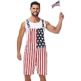 AOBUTE Unisex 4th of July Denim Bibs Overalls Men American Flag Printed Shorts Rompers Jumpsuit