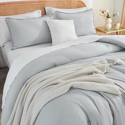 annadaif Light Grey Comforter Set Full Size, Pom