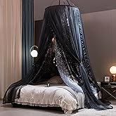 Kertnic Gorgeous Moon Printed Bed Canopy for Girls & Adults, Room Decorative Cozy Bed Curtain Canopy Drapes, Round Dome Luxur