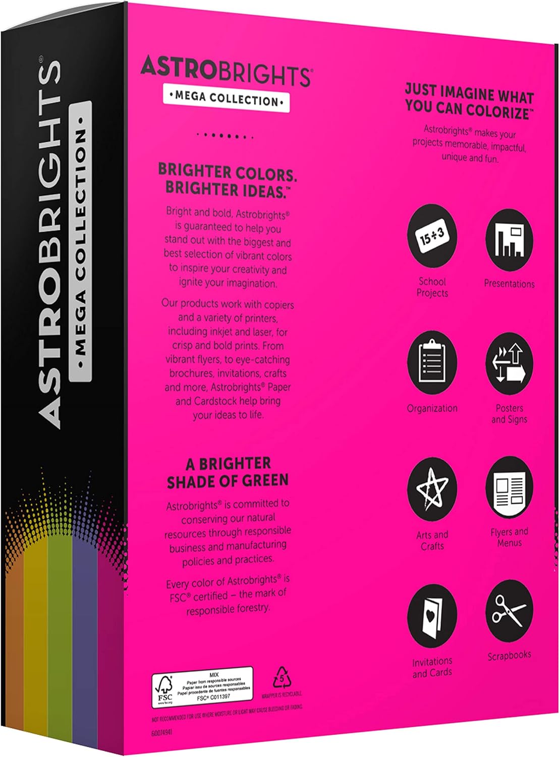 Astrobrights Mega Collection, Colored Paper, "Classic" 5-Color Assortment, 625 Sheets, 24 lb/89 gsm, 8.5" x 11" - MORE SHEETS! (91623) : Office Products