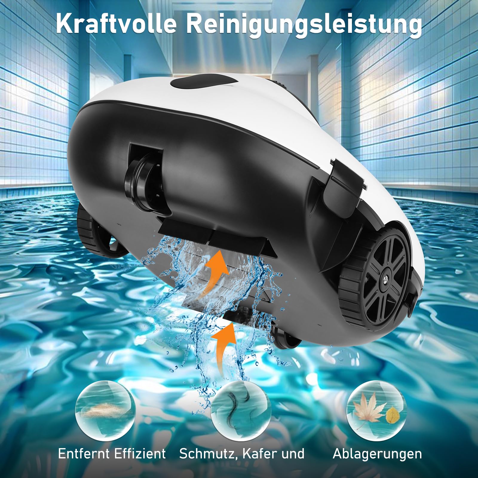 COOLWEST Poolroboter Akku, 130 Minuten Reinigungszeit, Pool Roboter Kabellos, Automatische Poolreiniger mit Selbsteinparkfunktion, Pool Saugroboter für Rundpool und Aufstellpool 2