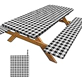 Picnic Table Cover with Bench Covers Portable Table Cloth Built-in Storage Pocket Picnic Table Covers With Elastic Waterproof Camping Essentials for RV Camping