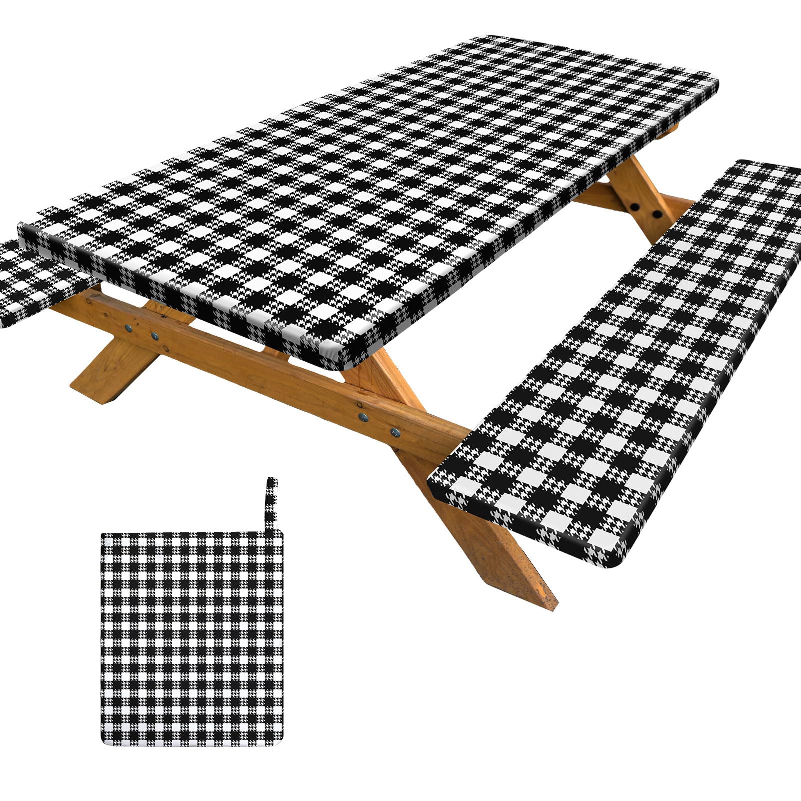 Photo 1 of Picnic Table Cover with Bench Covers Portable Table Cloth Built-in Storage Pocket Picnic Table Covers with Elastic Waterproof Camping Essentials for RV Camping