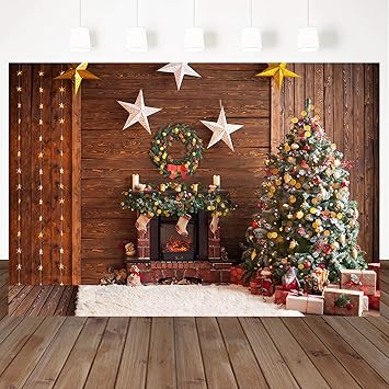 Amazon Mocsicka クリスマス背景 暖炉 クリスマスツリー ギフトボックス 背景 7 X 5フィート ビニール レッド 靴下 木製 壁写真 子供用 ポートレート クリスマスパーティー 部屋 デコレーション スタジオ小道具 バックペーパー 背景布 通販