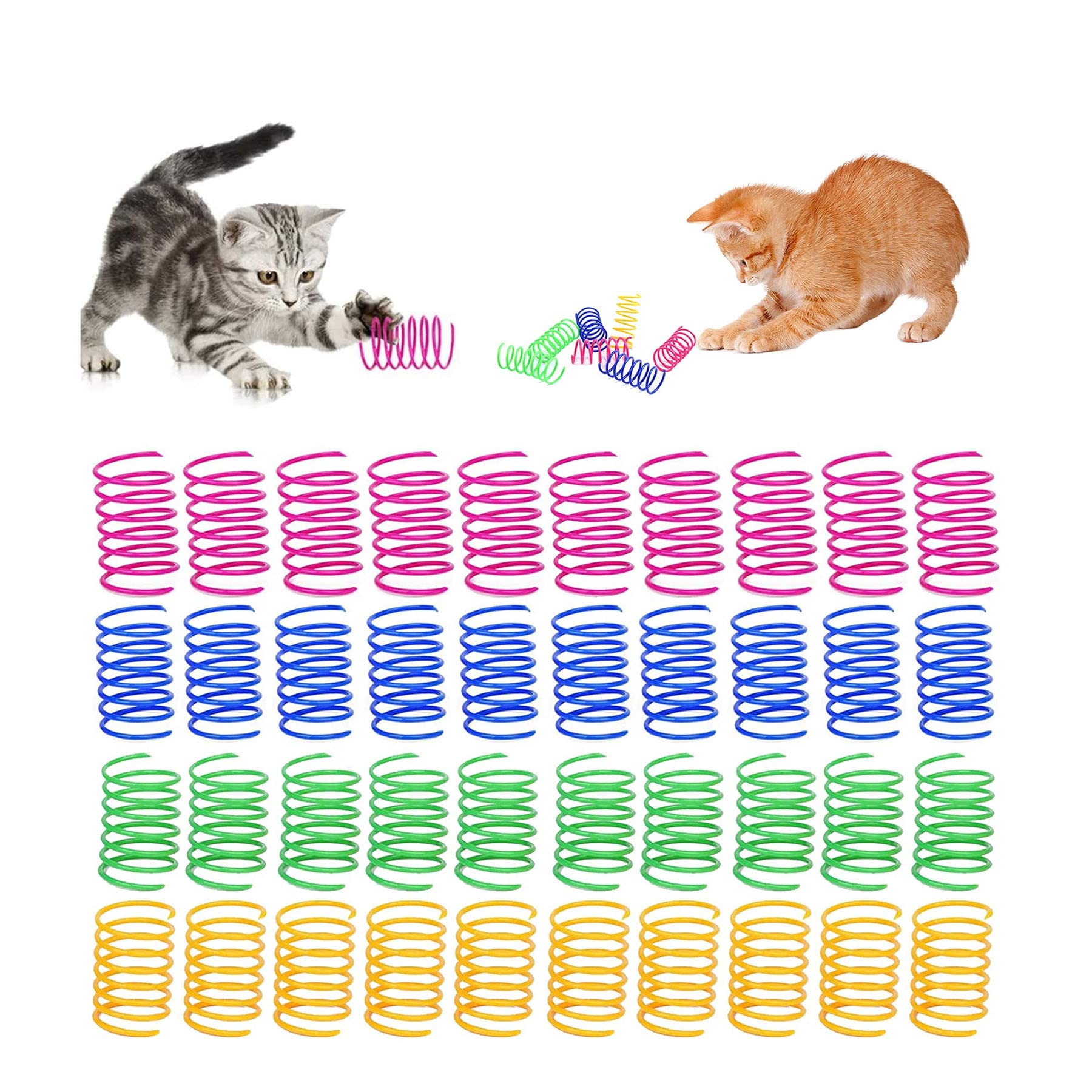 Diyxisk 40 Pcs Spring Cat Toy, Cat Spring Toy BPA Free, Plastic Interactive Cats Toys, Active and Healthy Play Interactive Cats Toys for Biting, Swatting and Hunting (Four Colors)