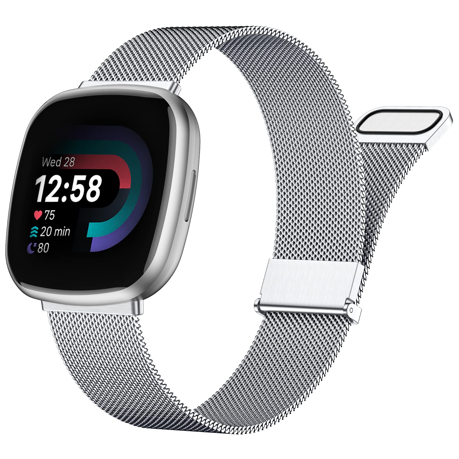 Faliogo Metal Strap Compatible with Fitbit Versa 3 Strap/Fitbit Sense Strap/Fitbit Sense 2 Strap/Fitbit Versa 4 Strap for Women Men, Stainless Steel Strap for Versa 4/Versa 3/Sense 2/Sense, Silver-N