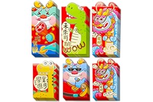 QIYEYEYE 36Pcs Chinese Red Envelopes,2024 Lunar New Year Cartoon Dragon Dinosaur Foldable Red Packet For Kids 2Size Luxurious Colorful Lucky Money Cash Hongbao Spring Festival Birthday Wedding Supply