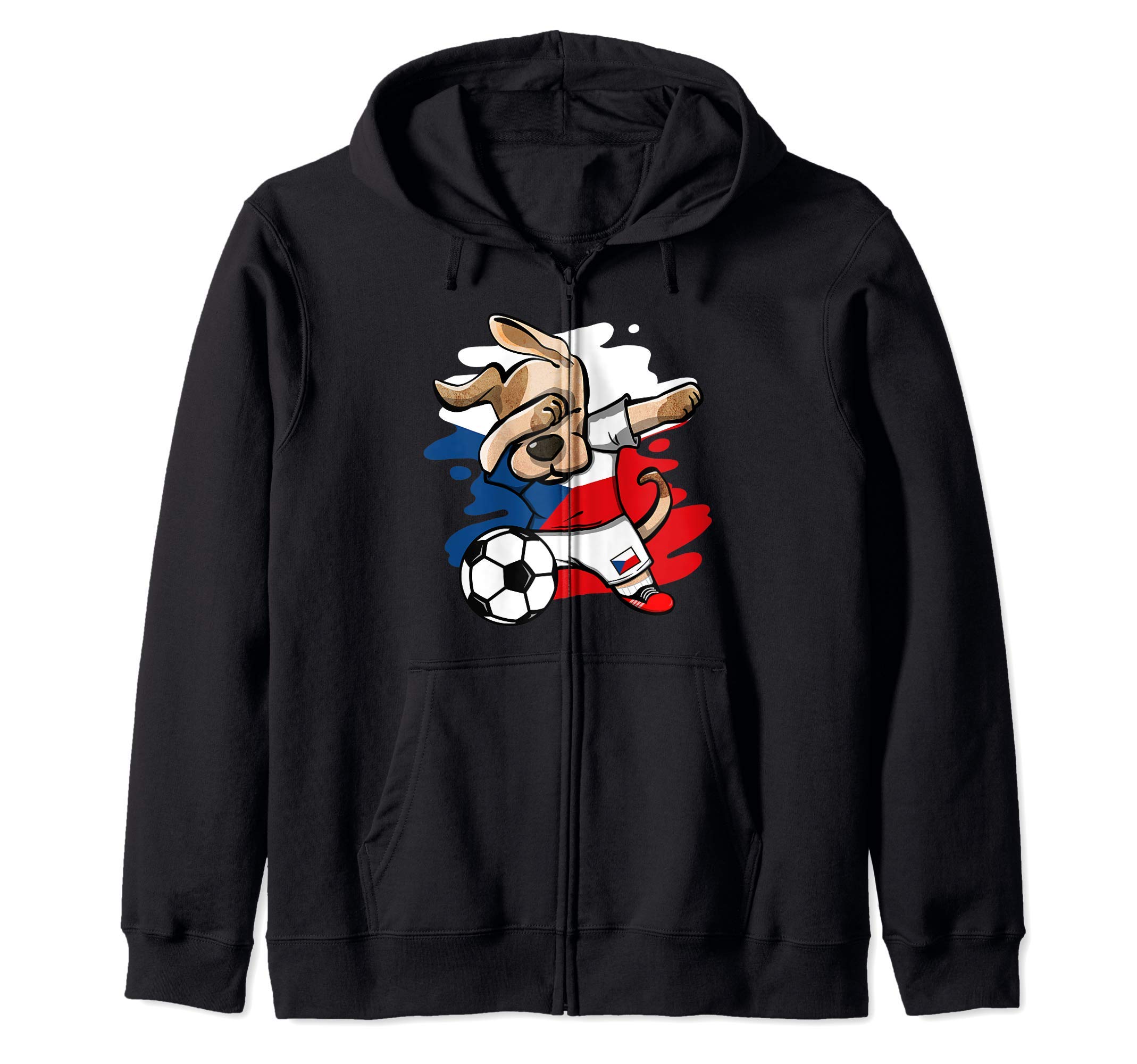 Dabbing Dog Czech Republic Soccer Fans Czech Flag Football Zip Hoodie