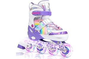 SULIFEEL Rainbow Unicorn Adjustable Inline Skates Light up Illuminating for Girls for Kids