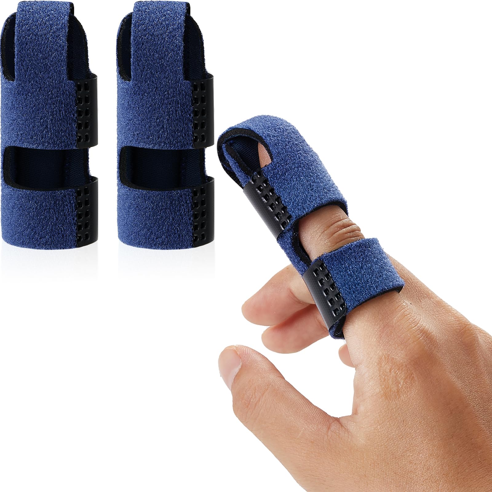 JINRUBY Finger Splint - 2 Pcs Full Coverage Trigger Finger Splint Finger Support Brace Finger Straightener Finger Protector Splints for Arthritis Pain Relief & Broken Knuckle Immobilisation (Blue)