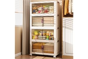 Kmiectse 48 QT Large Storage Bins with Lid, Plastic Storage Organizer for Living Room Bedroom, Foldable Stackable Toy Storage, Storage Containers for House Organizing, 4 Tier 8.5 Gal White