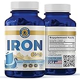 Vykee Nutrition Iron Supplement – 36mg Iron (as Bisglycinate) | High Absorption, Gentle On Stomachs | Vegan, Non-GMO | Supports Energy, Immune Health & Red Blood Cell Formation | 120 Capsules
