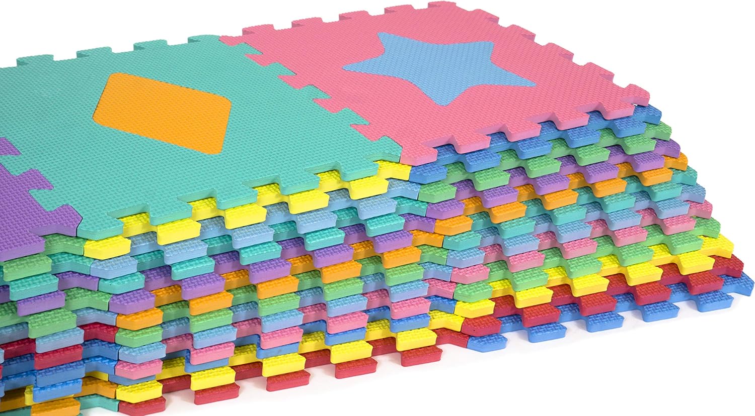 ProSource Kids Foam Puzzle Floor Play Mat with Shapes & Colors 36 Tiles, 12"x12" and 24 Borders: Sports & Outdoors
