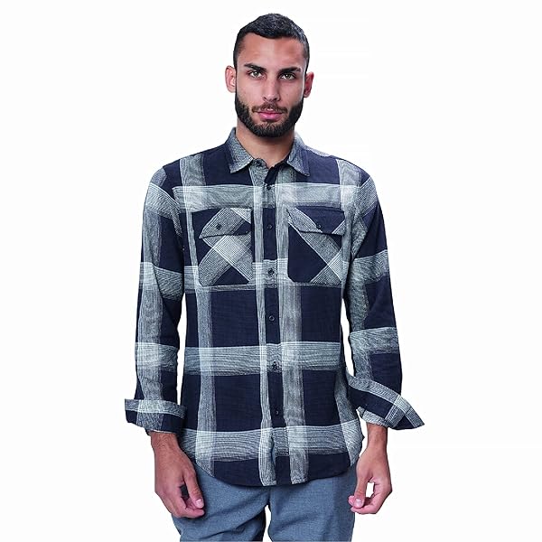 FLANNEL SHIRT FOR MEN, LONG SLEEVE PLAID BUTTON DOWN CASUAL SHIRT OFF-WHITE