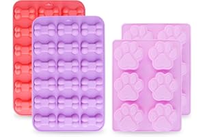 homEdge Jumbo Puppy Dog Paw (6 Cavity) and Bone Molds, Non-Stick Food Grade Silicone Dog Treats Molds, Silicone Mold for Chocolate, Candy, Jelly, Ice Cube, Dog Treats (Set of 4PCS)
