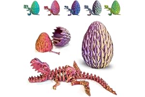 UTOSDAY 3D Printed Dinosaur Toy, 3D Printed Dinosaur Egg with Articulated Tyrannosaurus Rex, Mystery Crystal Dinosaur Flexible Rexi Toys with Bone, Articulated Fidget Dragon for Autism/ADHD (Red-Gold-Purple)