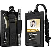 OneTigris Tactical ID Card Holder Hook & Loop Patch Badge Holder Neck Lanyard Key Ring and Credit Card Organizer (Black)