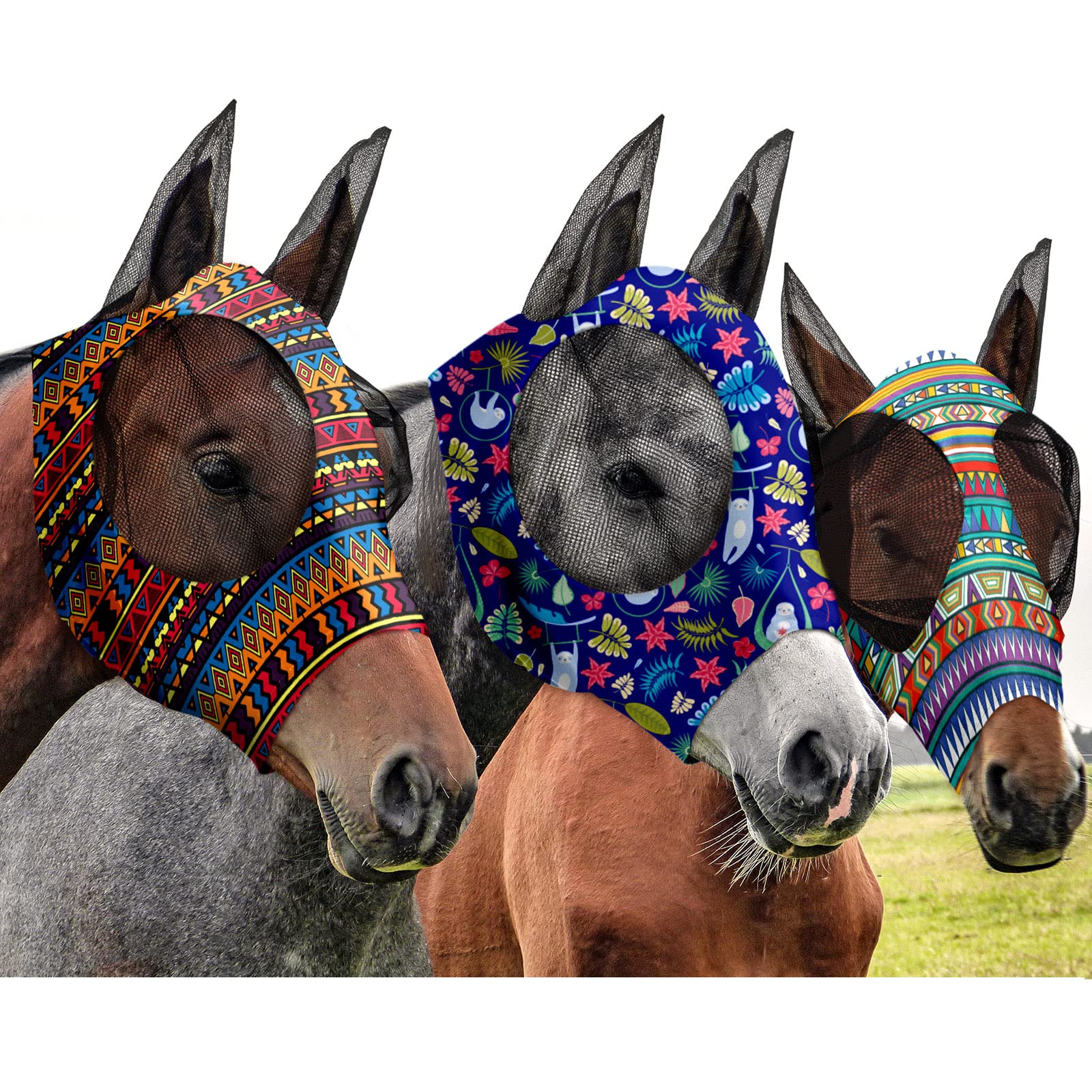 Photo 1 of Frienda 3 Pieces Horse Fly Mask with Ears Adjustable UV Protection Breathability Horses Fly Masks Elasticity Smooth Comfortable Equine Face Covering(M)