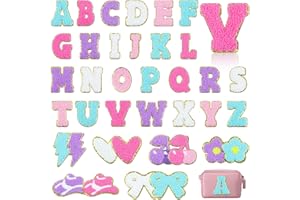 38 Chenille Letter Patches, Self-Adhesive & Iron On Letters A-Z, Varsity Glitter Embroidered Patches for Clothes, Jackets, Ha