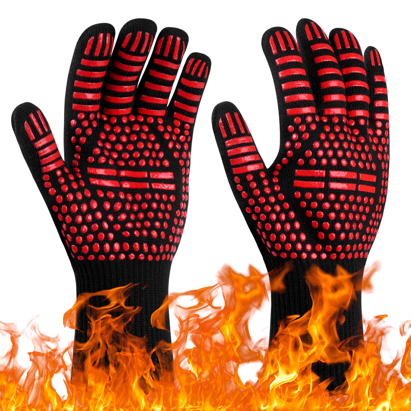 Flintronic Grill Gloves Heat Resistant Fire Resistant Oven Gloves Hand Protection Grill Gloves, 1472°F/800°C Heat Resistant Oven Gloves for Grill, Oven, Cooking, Soldering (Red) — image 1