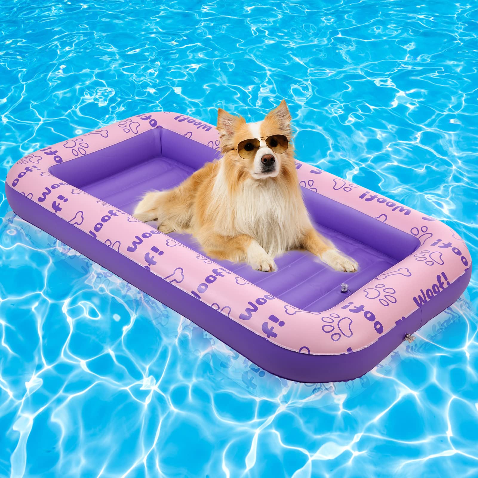 Photo 1 of BINGPET Inflatable Dog Floating Raft for Summer Pool, Durable and Foldable Pet Pool Rafts & Inflatable Ride-ons, with Cute Footprint and Bone Patterns, Hold Up to 100 pounds (Pink)