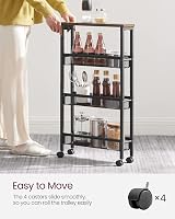 VASAGLE 4-Tier Kitchen Cart Rustic Brown Black 13 cm Deep Steel Frame view 3