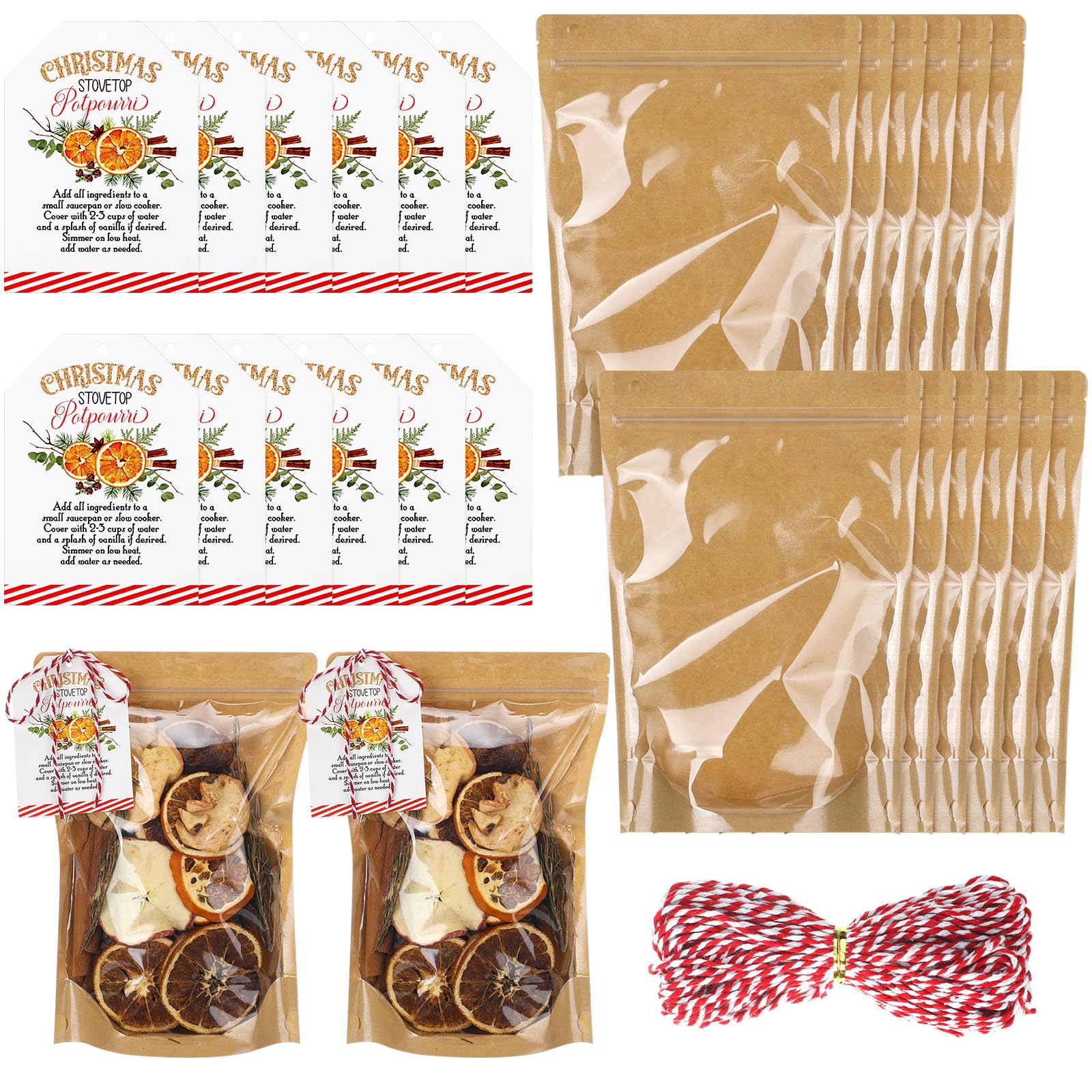 Photo 1 of ***(MISSING ROPE AND TAGS)***Watersay 24 Set Christmas Potpourri Kraft Paper Bags Potpourri Gift Bags Stovetop Simmer Instruction Tags Holiday DIY Crafting Kit for Home Xmas Party Gift Decor