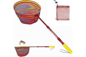 DaddyGoFish Kids Fishing Net - Extendable Telescopic Landing Net for Boy Girl Children Catching Small Fish Crab Shrimp Minnow Dragonfly Beach Pier Lake River Ocean