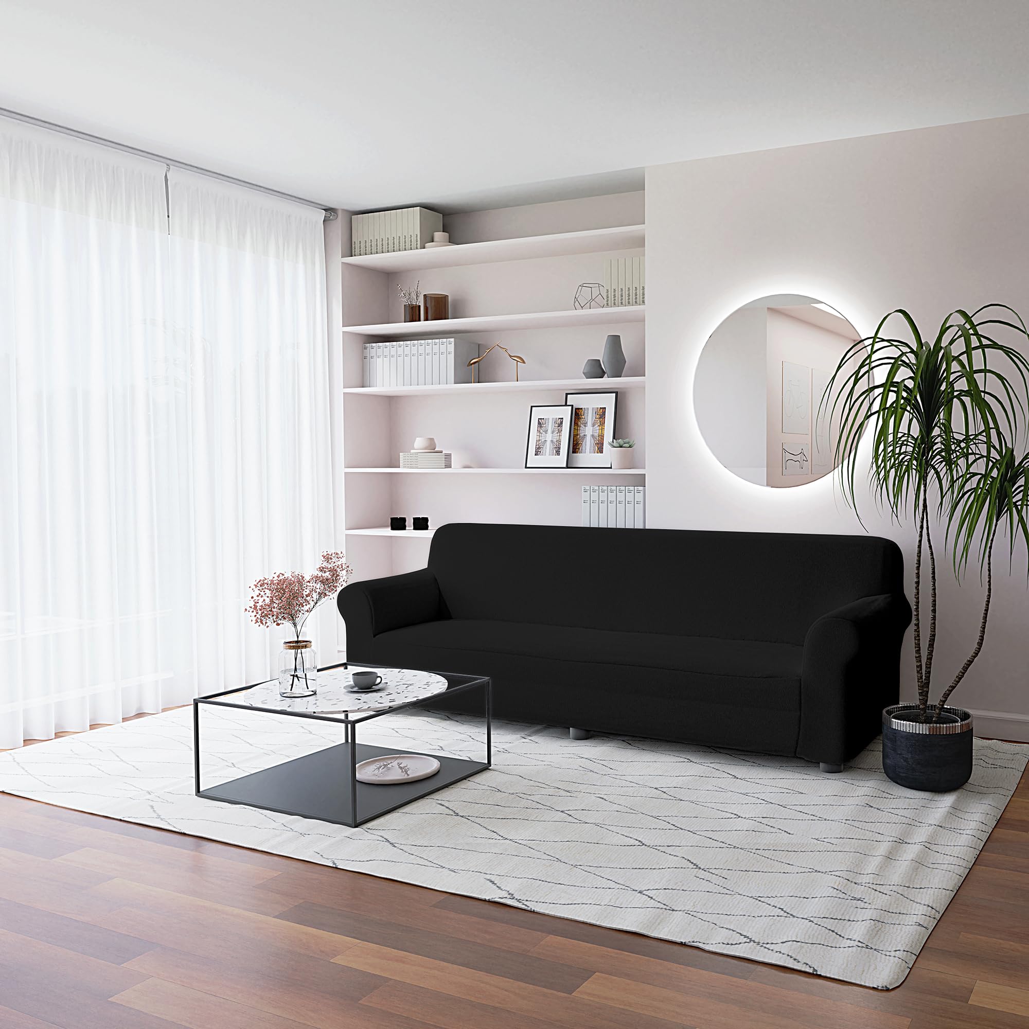 Italian Bed Linen Elastic Sofa Cover “Piu Bello”, 97% Polyester + 3% Elastometer, Black, 4 Places