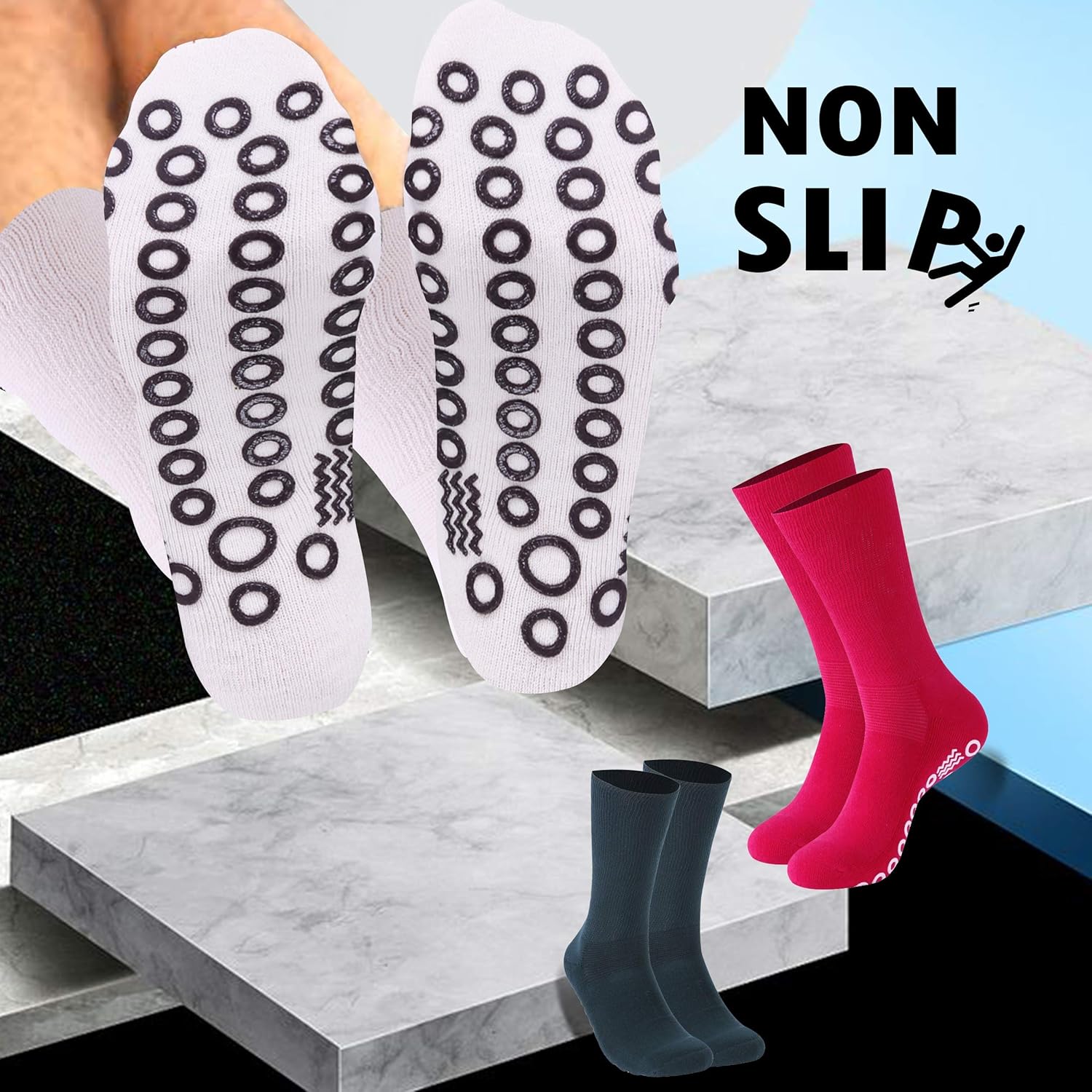 Non-Skid Diabetic Crew Socks, JSPA Non Binding Top Extra Wide Anti Skid Rubber Grip Hospital Home Socks: Clothing