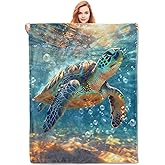 VANZEV Sea Turtle Underwater Adventure Blanket Gifts for Women, Ocean Wildlife Theme Flannel Blanket, Soft Warm Lightweight Throw Blankets for Bedding Sofa Couch Home Travel Decor 50" x 60"