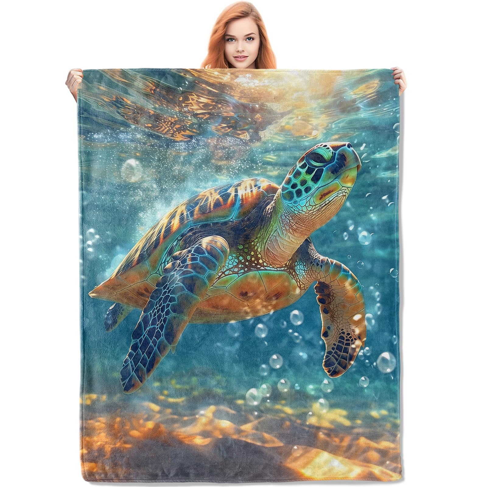 Photo 1 of VANZEV Sea Turtle Underwater Adventure Blanket Gifts for Women, Ocean Wildlife Theme Flannel Blanket, Soft Warm Lightweight Throw Blankets for Bedding Sofa Couch Home Travel Decor 50" x 60"