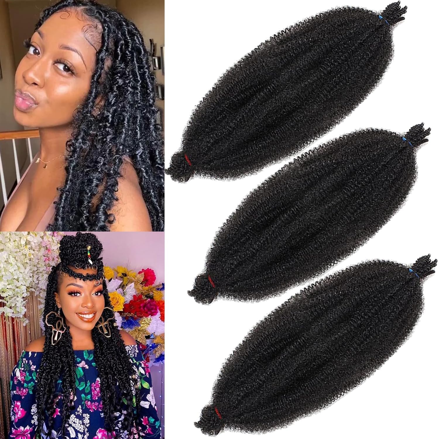 Xtrend 3 Packs 16 Inch Soft Springy Afro Twist Hair Pre-Separated Spring Twist Hair for Faux Locs Natural Black Marley Twist Crochet Braiding Hair Synthetic Hair Extensions for Black Women 1B#… — image 1