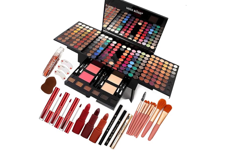 UNIFULL 190 Colors Makeup Pallet,Professional Makeup Kit for Women Full Kit,All in One Makeup Sets for Women&Beginner,include Eyeshadow,Lipstick,Compact Powder,Eyeliner,Concealer(004-Black)