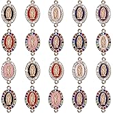 WenRity 36Pcs 6Colors Virgen de Guadalupe Charm Alloy Enamel Rhinestones Our Lady Link Charms Pendant for Diy Mexican Bracelet Jewelry Making