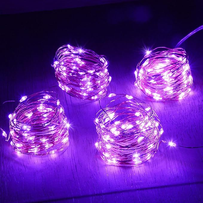 Abkshine 4pack Battery Operated Purple String Lights, 50led Bright Mini